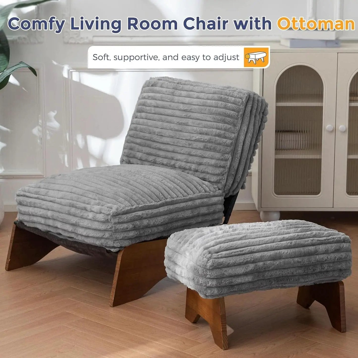 Grey Adjustable Accent Chair Featuring Plush Ottoman from PriceLows™