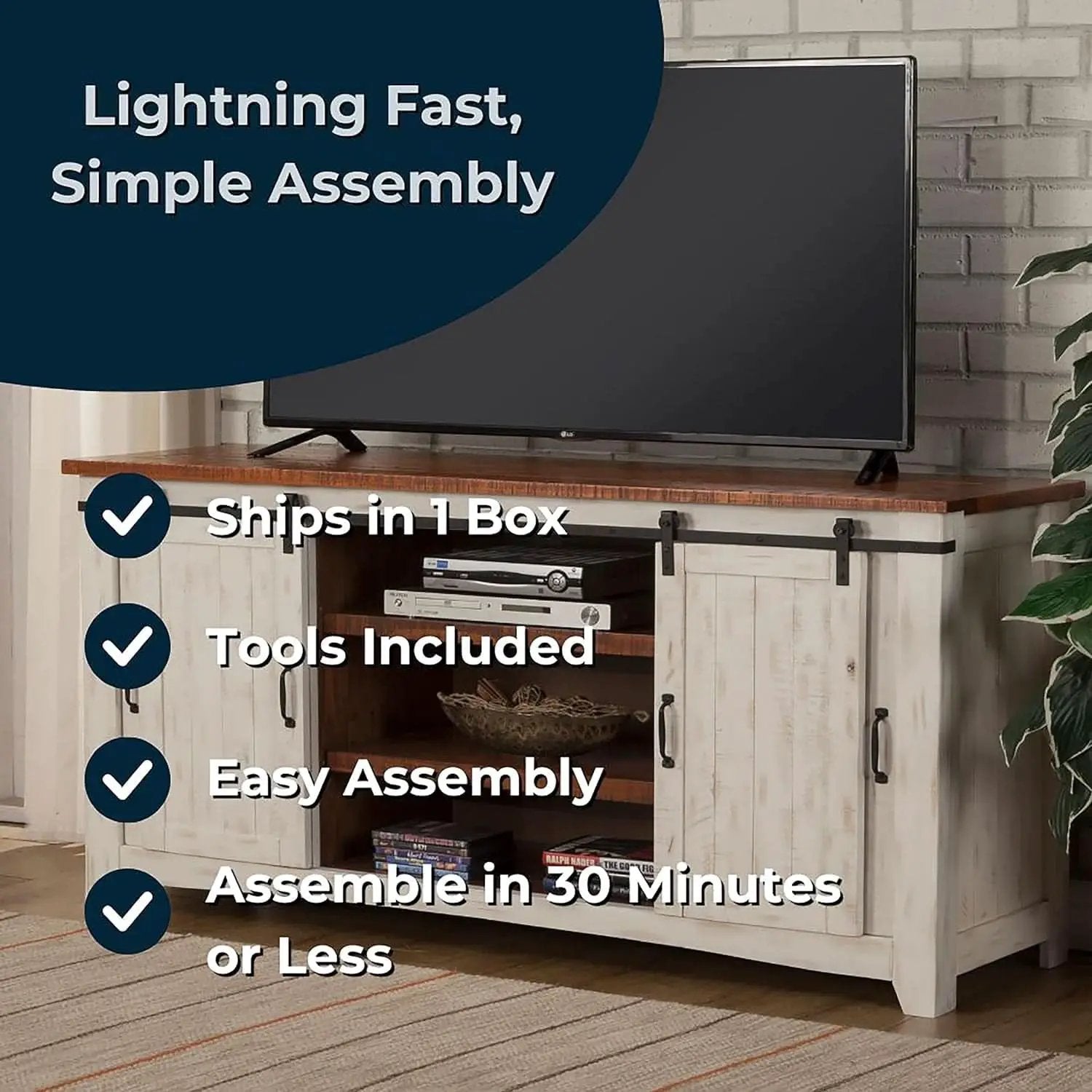 65 Inch Solid Wood TV Stand With Ample Storage Cabinet from PriceLows™