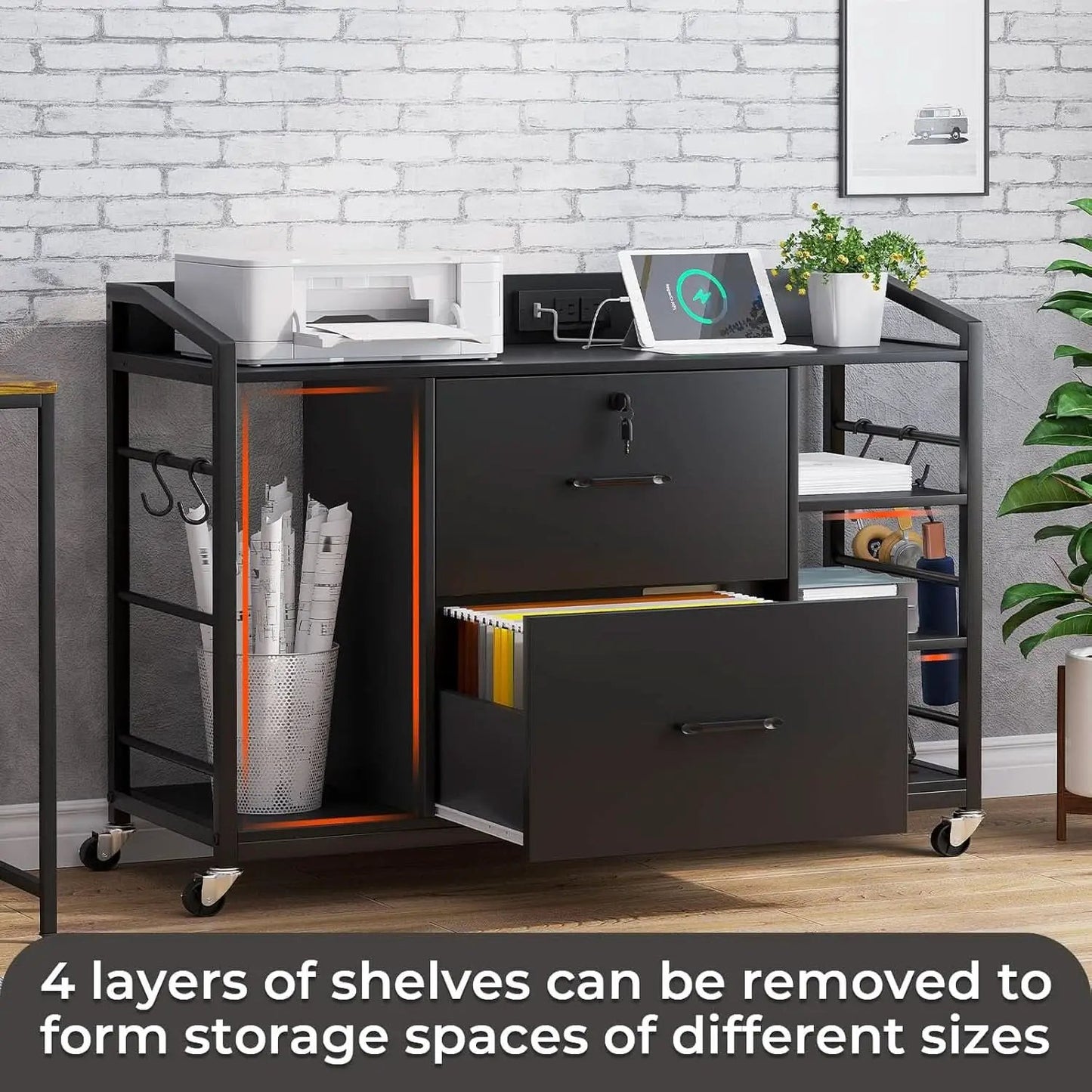 44 Inch 2 Drawer File Cabinet For Home Office Black from PriceLows™