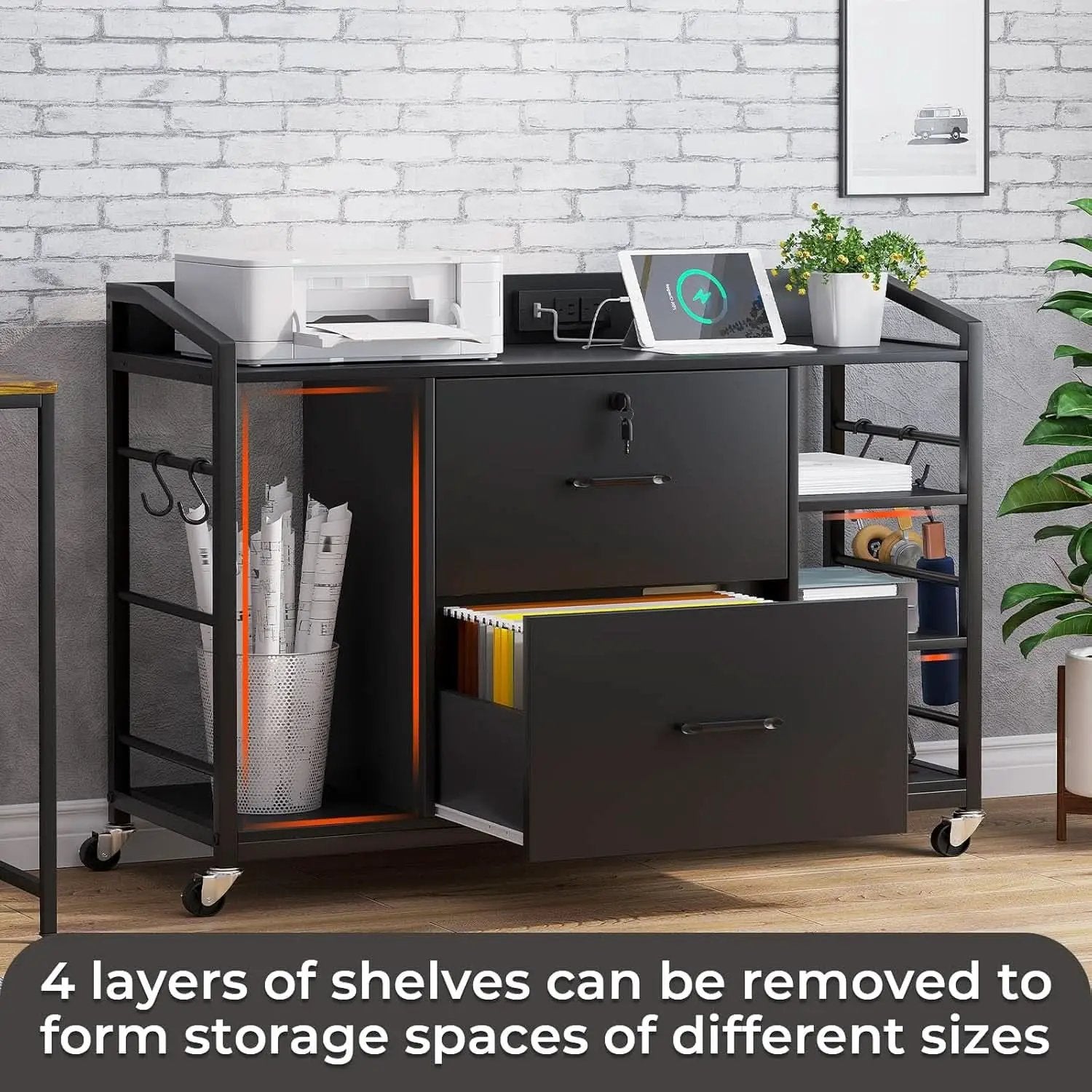 44 Inch 2 Drawer File Cabinet For Home Office Black from PriceLows™