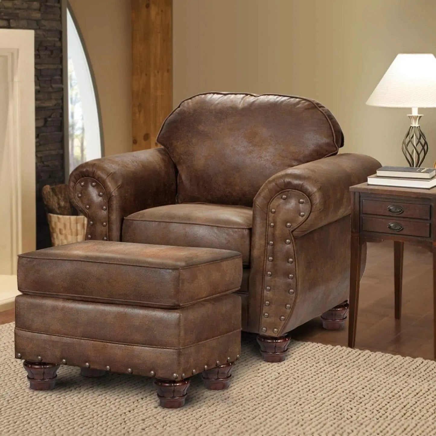 Sedona 4 Piece Leather Look Microfiber Sofa Set With Loveseat Chair Ottoman from PriceLows™
