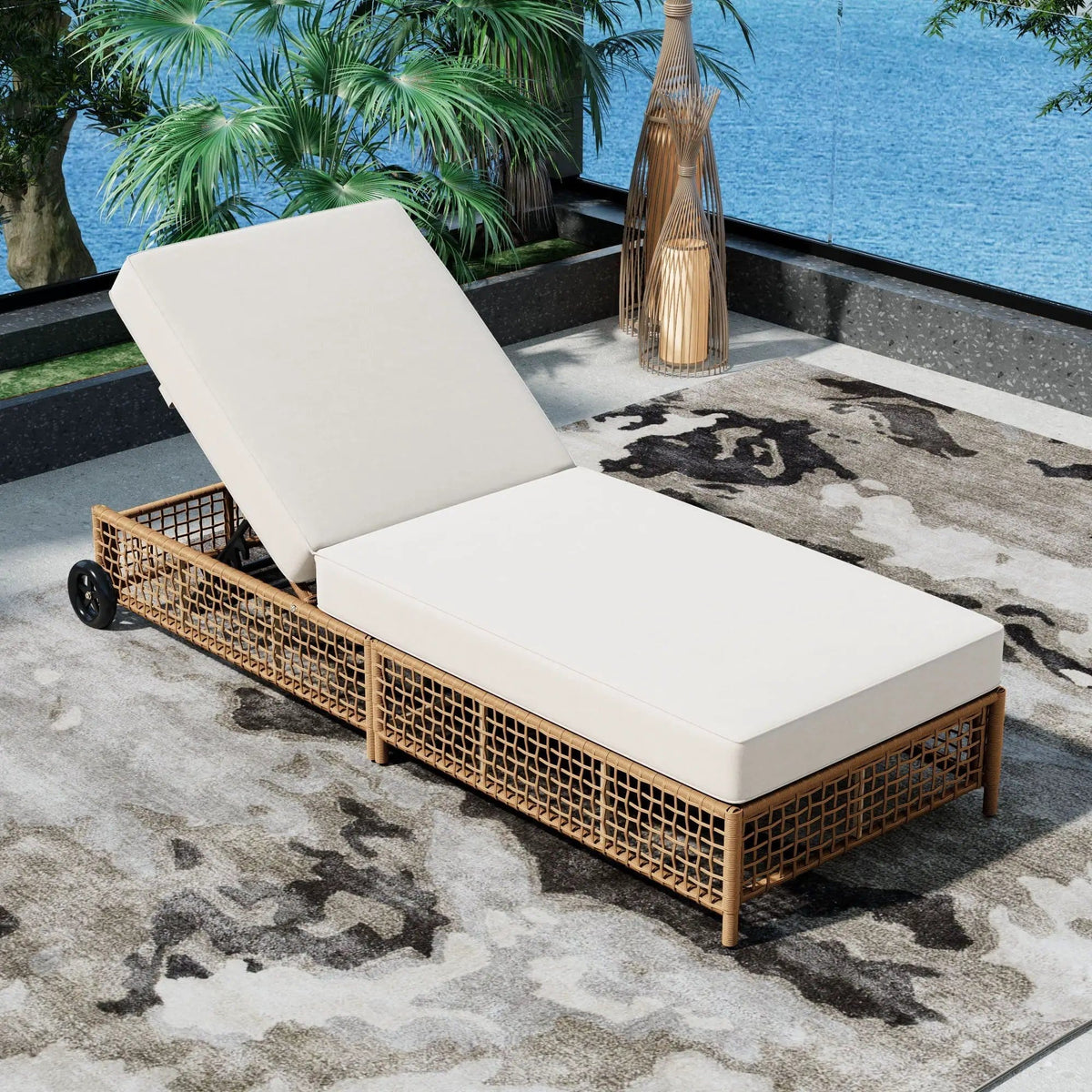 Outdoor Lounge Chair | 5 Position Reclining | Portable Wheels