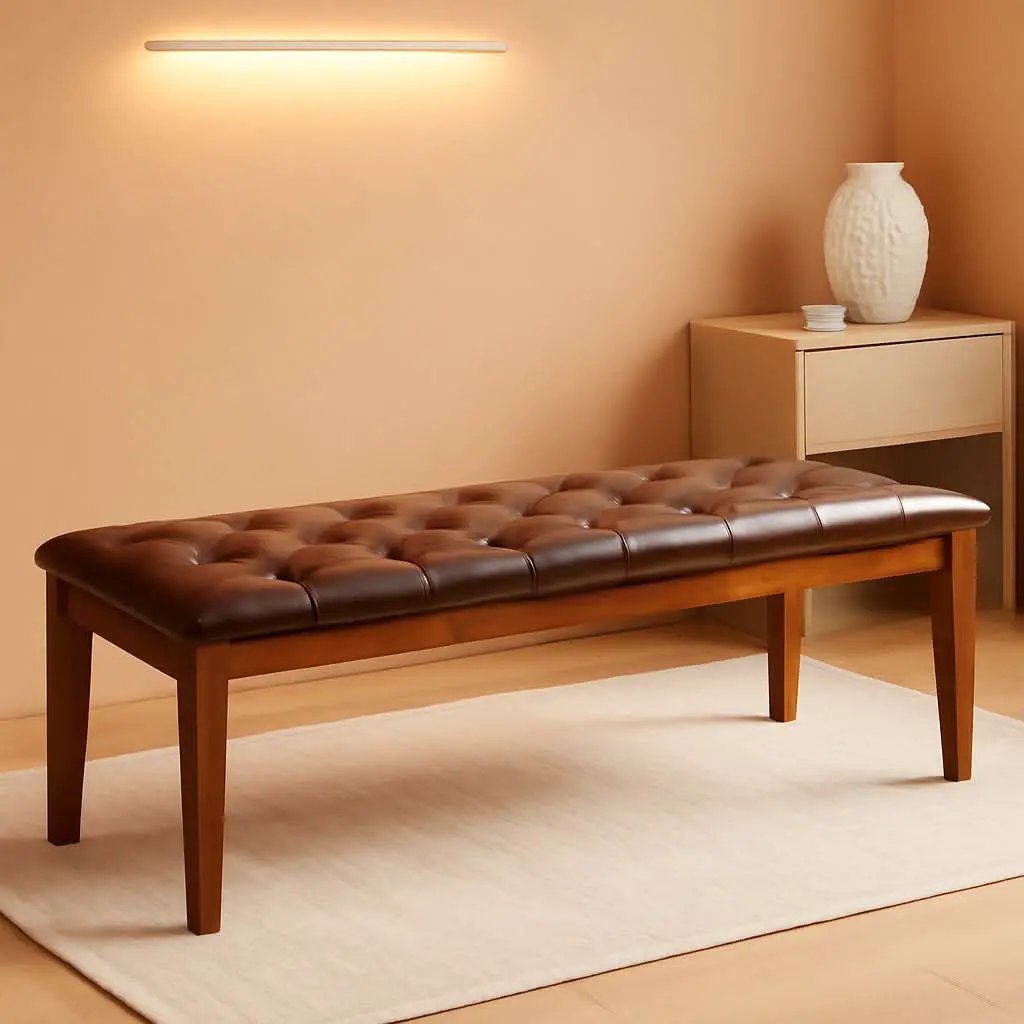 Oversized Brown Faux Leather Upholstered Ottoman Bench from PriceLows™