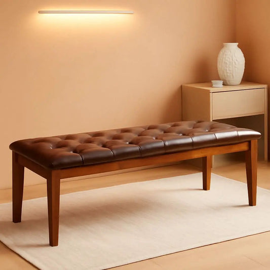 Oversized Brown Faux Leather Upholstered Ottoman Bench from PriceLows™