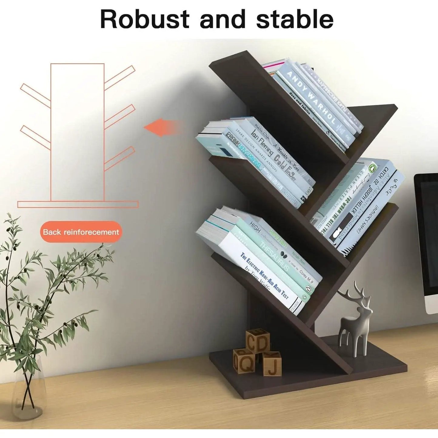 Wooden 5 Tier Book Tree Bookshelf For Displaying Books And Magazines from PriceLows™
