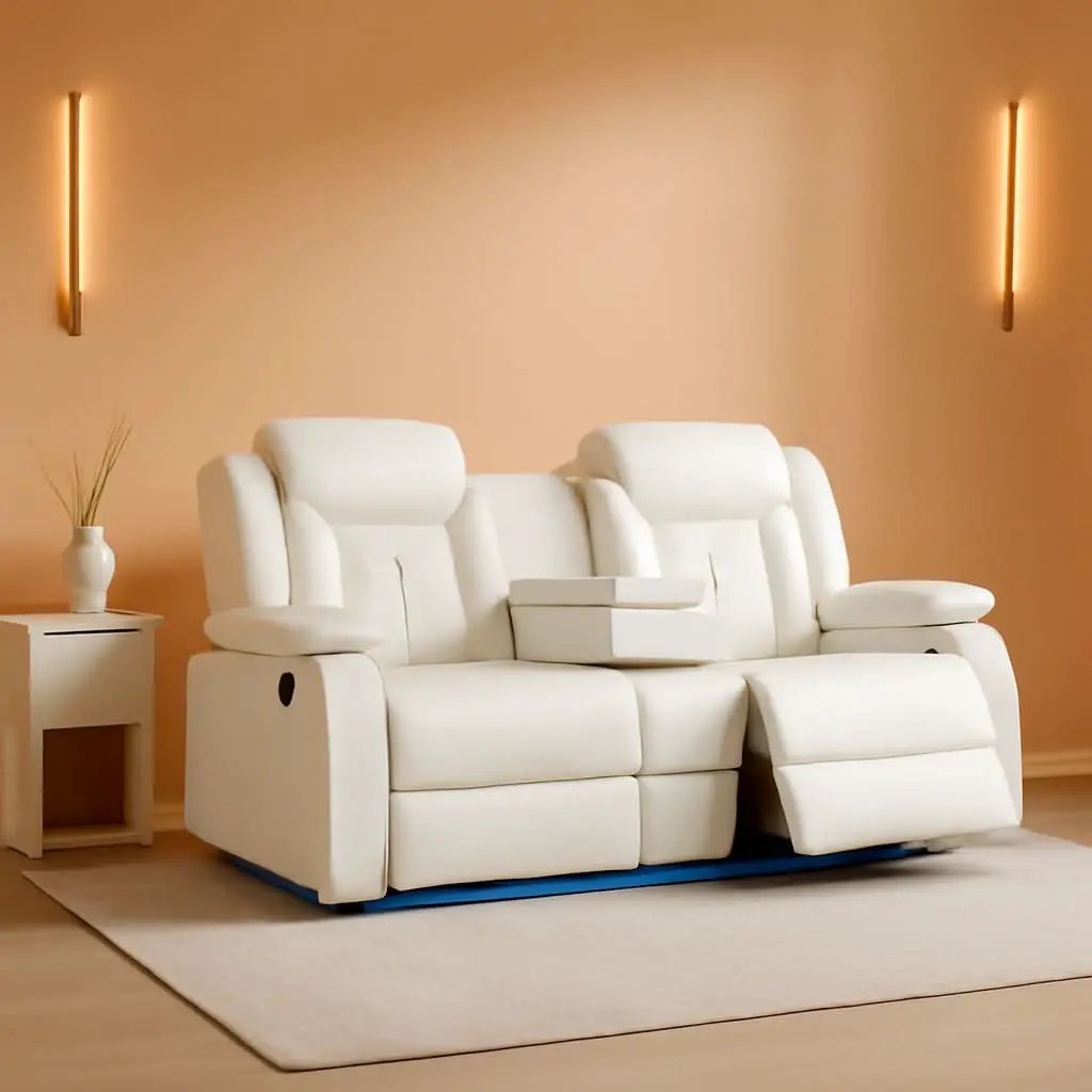 White Power Recliner Sofa With LED Lighting USB Charging from PriceLows™