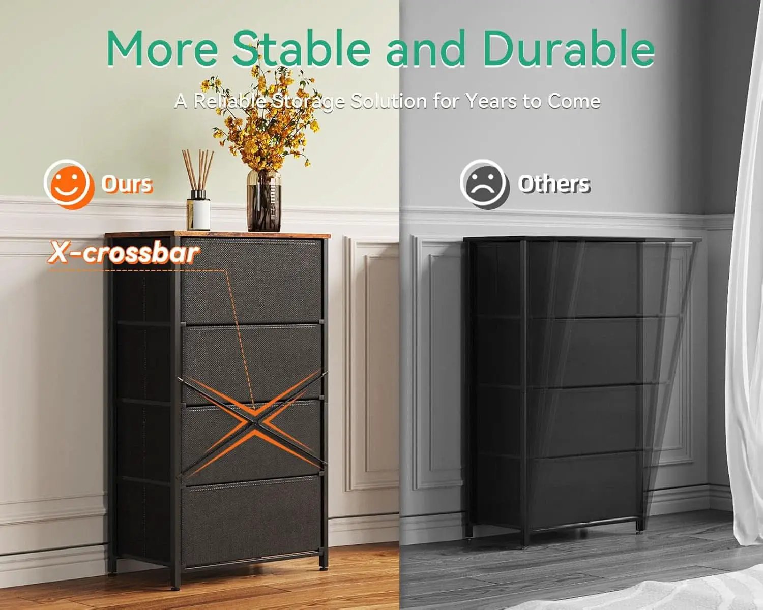 Compact Bedroom Dresser With 4 Drawers And Wood Top Steel Frame from PriceLows™