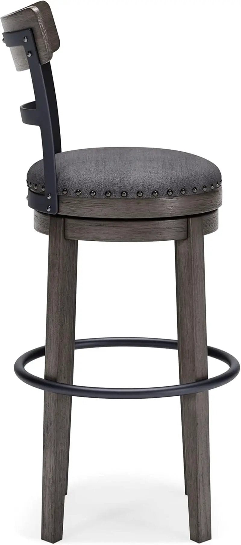 30 Inch Gray Upholstered Swivel Farmhouse Bar Stool from PriceLows™