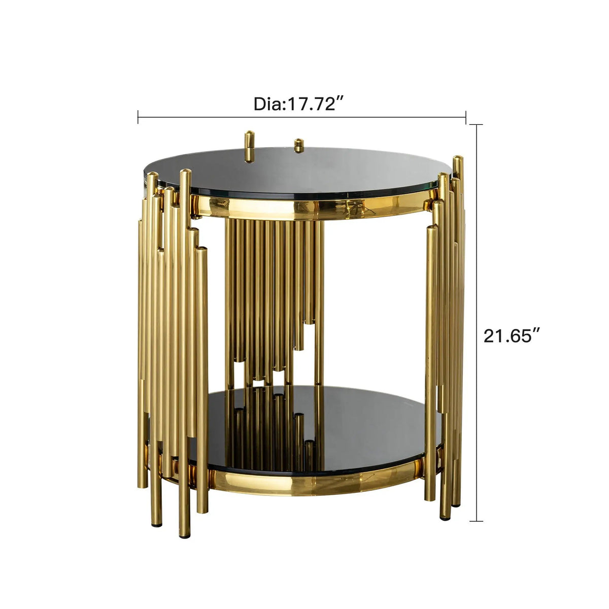 Round Side Table | Double Layer Tempered Glass Top | Mirror Finish Stainless Steel Frame | 21.65 Inch Height