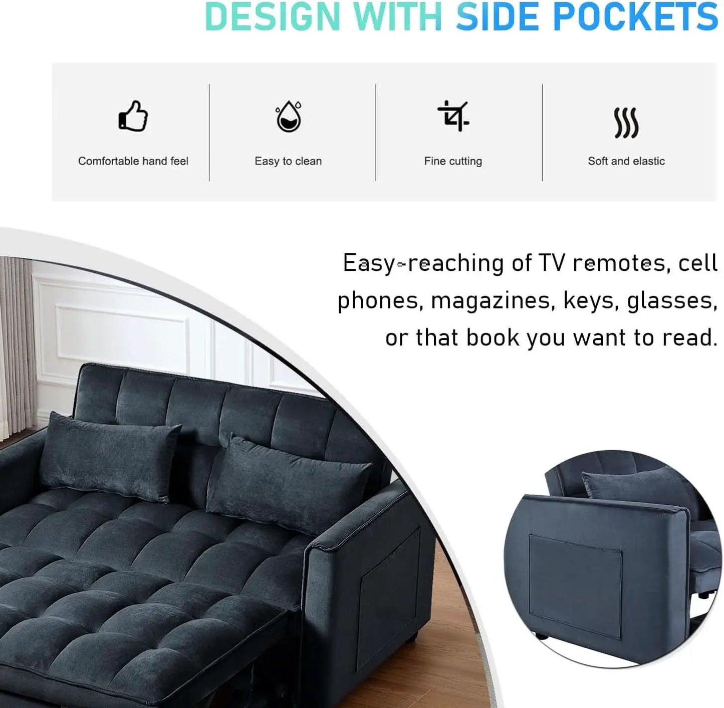 Black Velvet Convertible Sleeper Sofa Bed Luxurious from PriceLows™