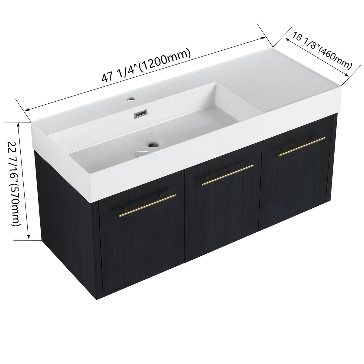 Contemporary 48" Wall Mounted Bathroom Vanity With Resin Sink And Soft Closing Doors | 47.3 x 18.1 x 22.4 in | Stainless Steel & Plywood | Bathroom
