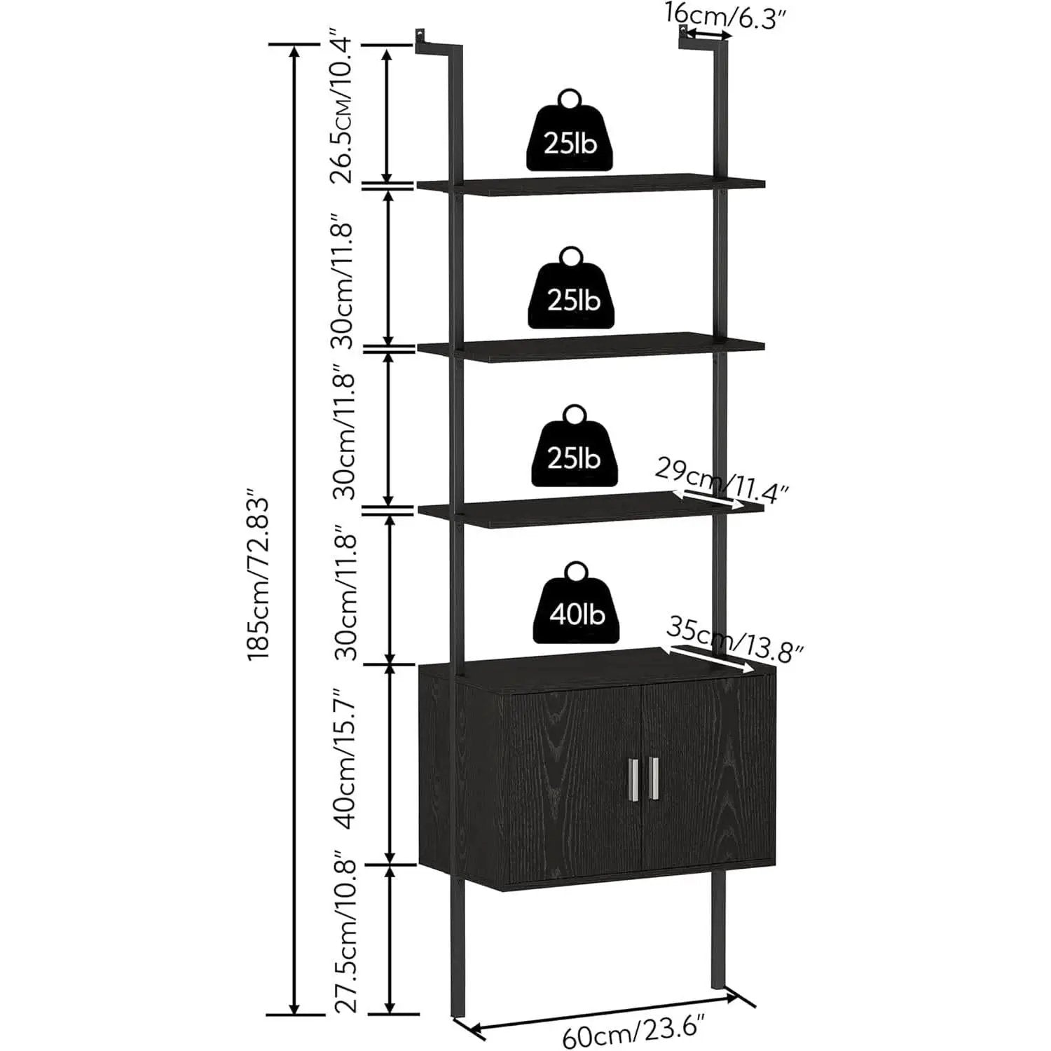 73 Inch Tall Bookshelf Black Wood Grain Living Room from PriceLows™