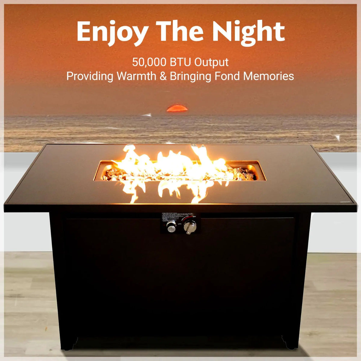 Black Fire Pit Table | 43 Inch Width | Generous Surface Area | Durable Steel