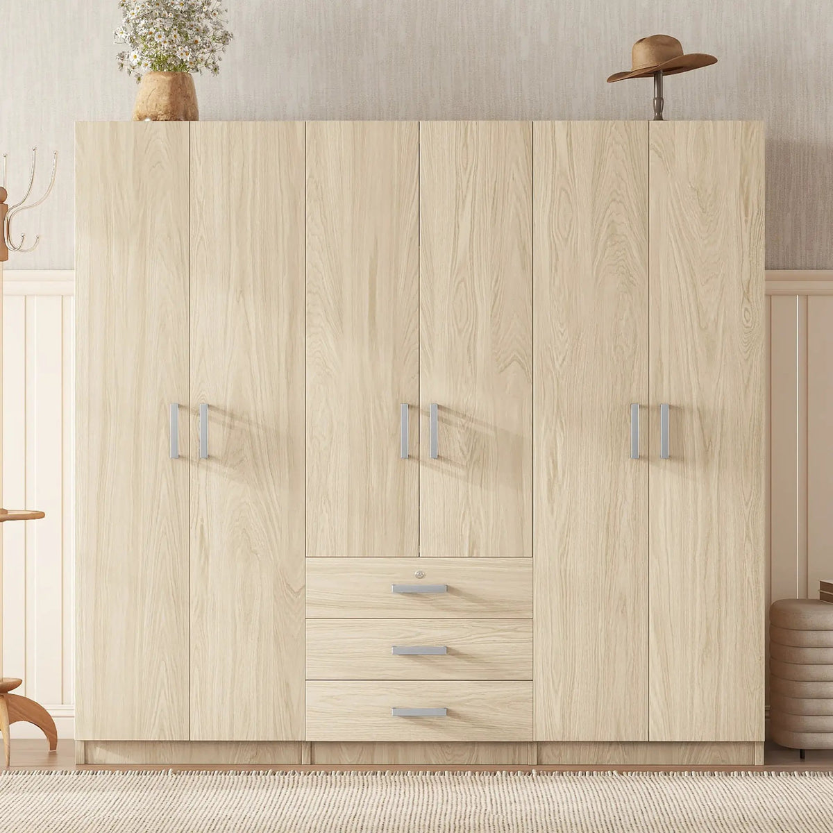 6 Door Wardrobe | Bedroom Storage | Big Drawers | 70.9 Inch Width