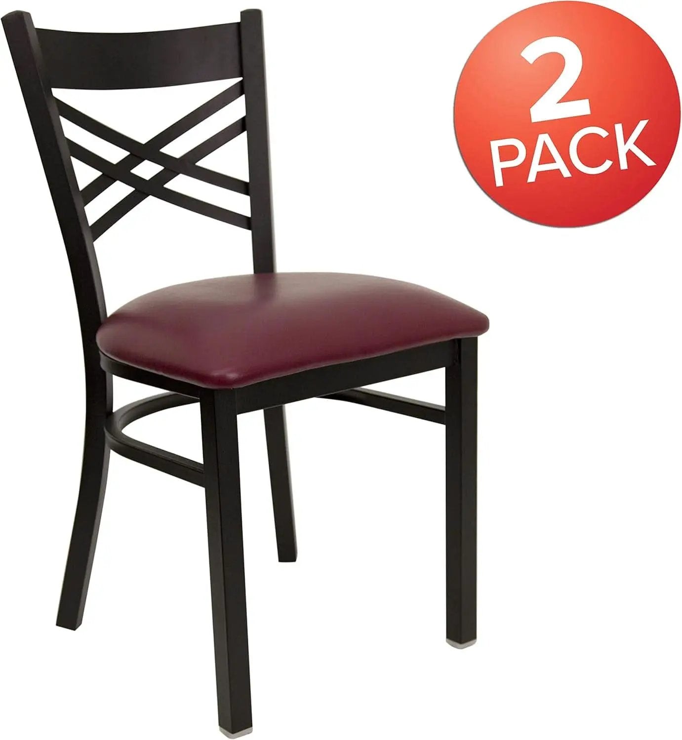 Set of 2 Hercules Burgundy Vinyl XBack Metal Dining Chairs for Restaurants Durable Steel Frame from PriceLows™