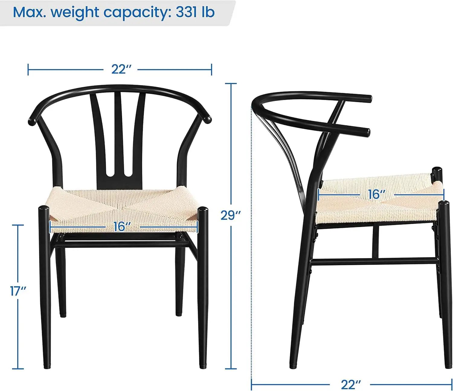 Black Rattan Weave Dining Chairs Set 2 Mid Century Modern from PriceLows™