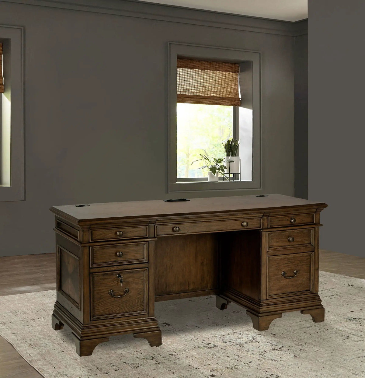 Hartshill 66-inch 5-drawer Credenza Office Desk Burnish | 66 x 24 x 31.25 in | 5-Drawer | Oak