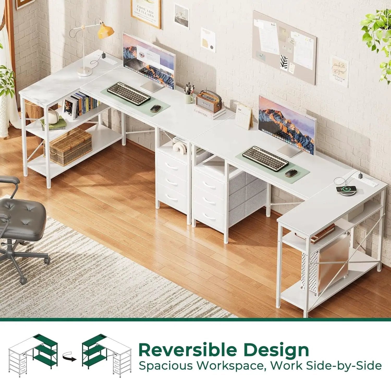 47 Inch L Shaped Desk With Power Outlets For Home Office from PriceLows™
