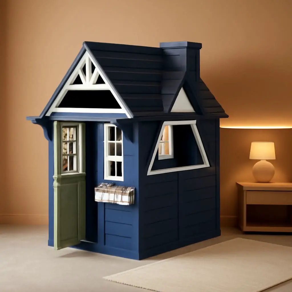 Blue Outdoor Kids Playhouse With Kitchen Doorbell Panel from PriceLows™