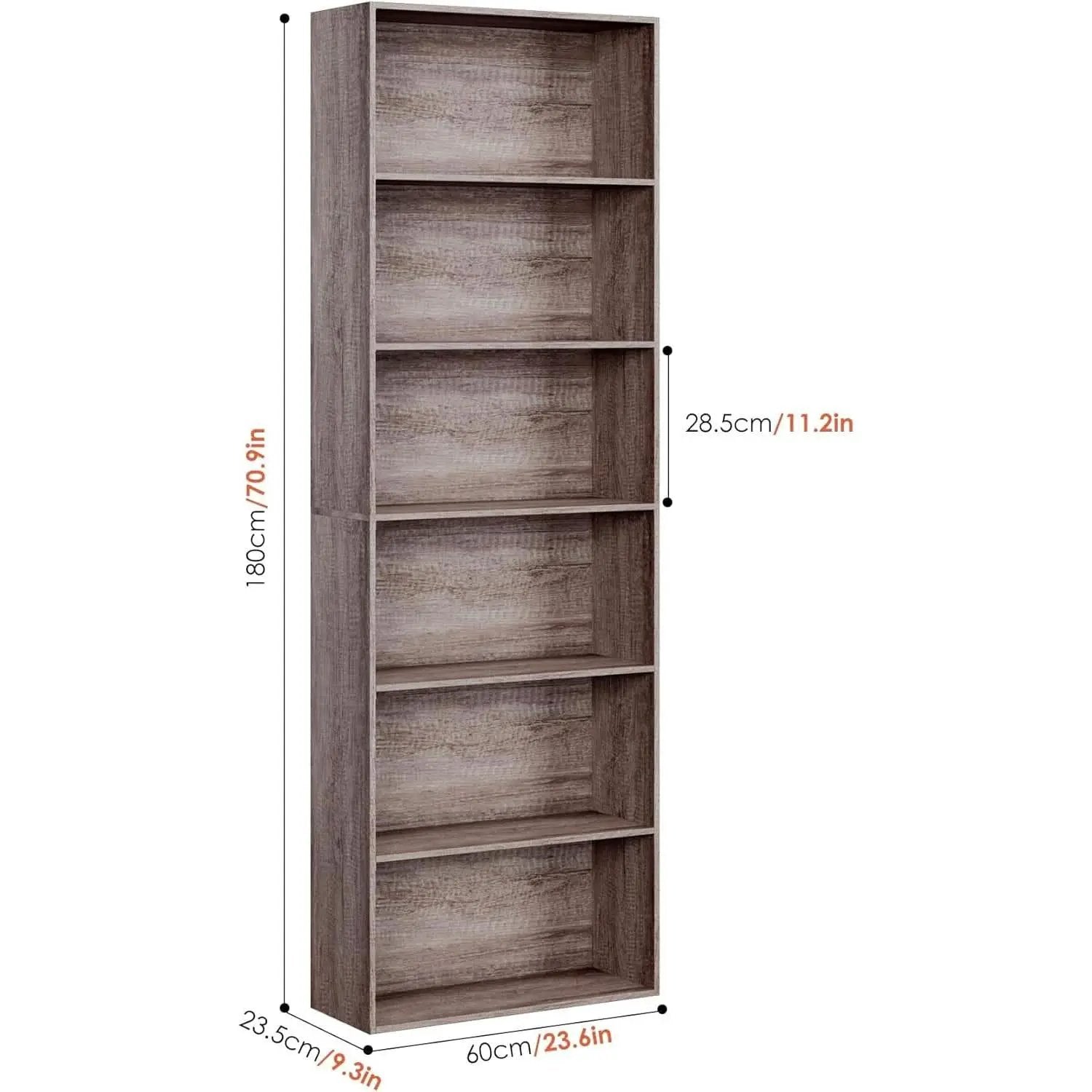 6 Tier Open Bookcase Gray Freestanding For Bedroom Space from PriceLows™