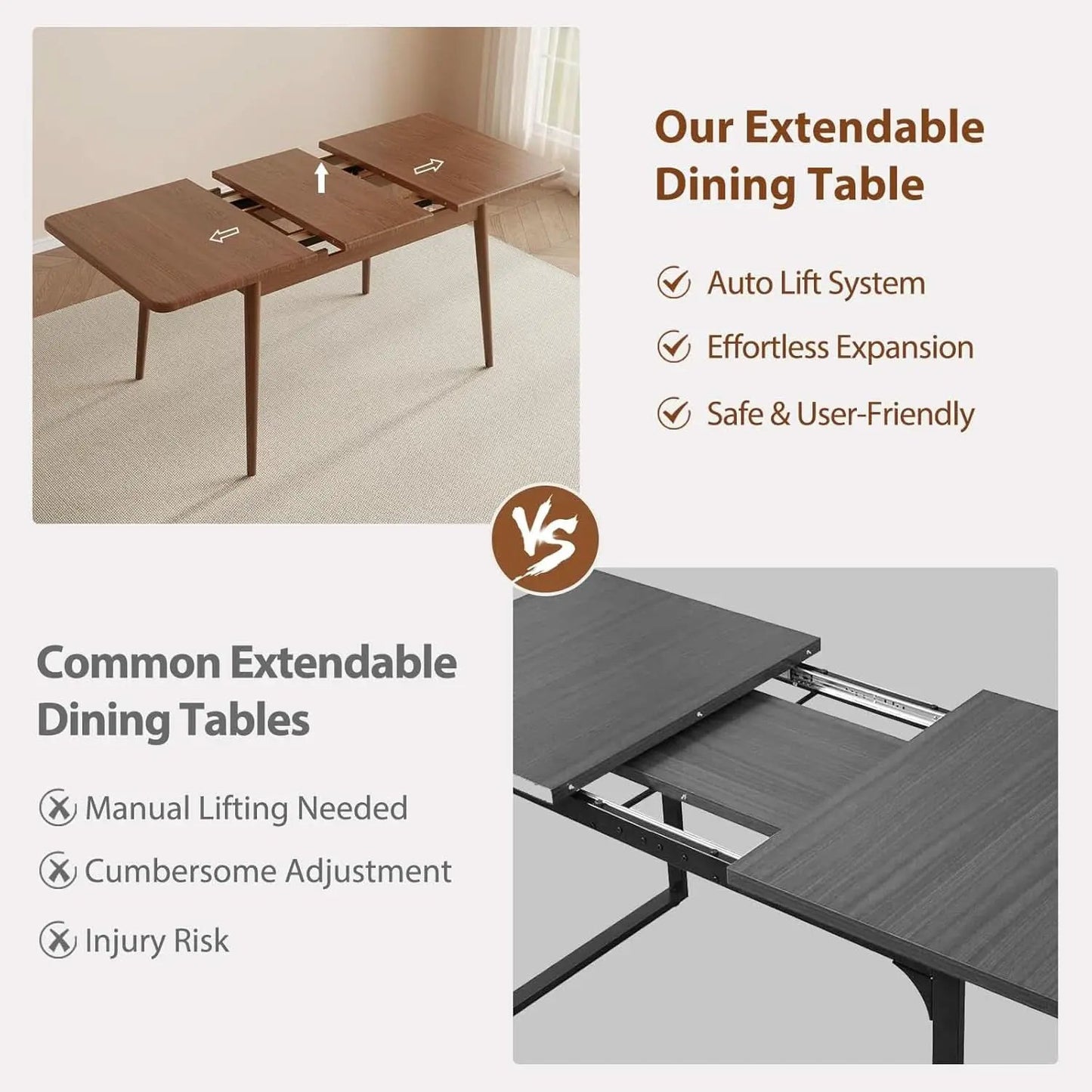 Walnut Telescoping Solid Dining Table With Extension from PriceLows™
