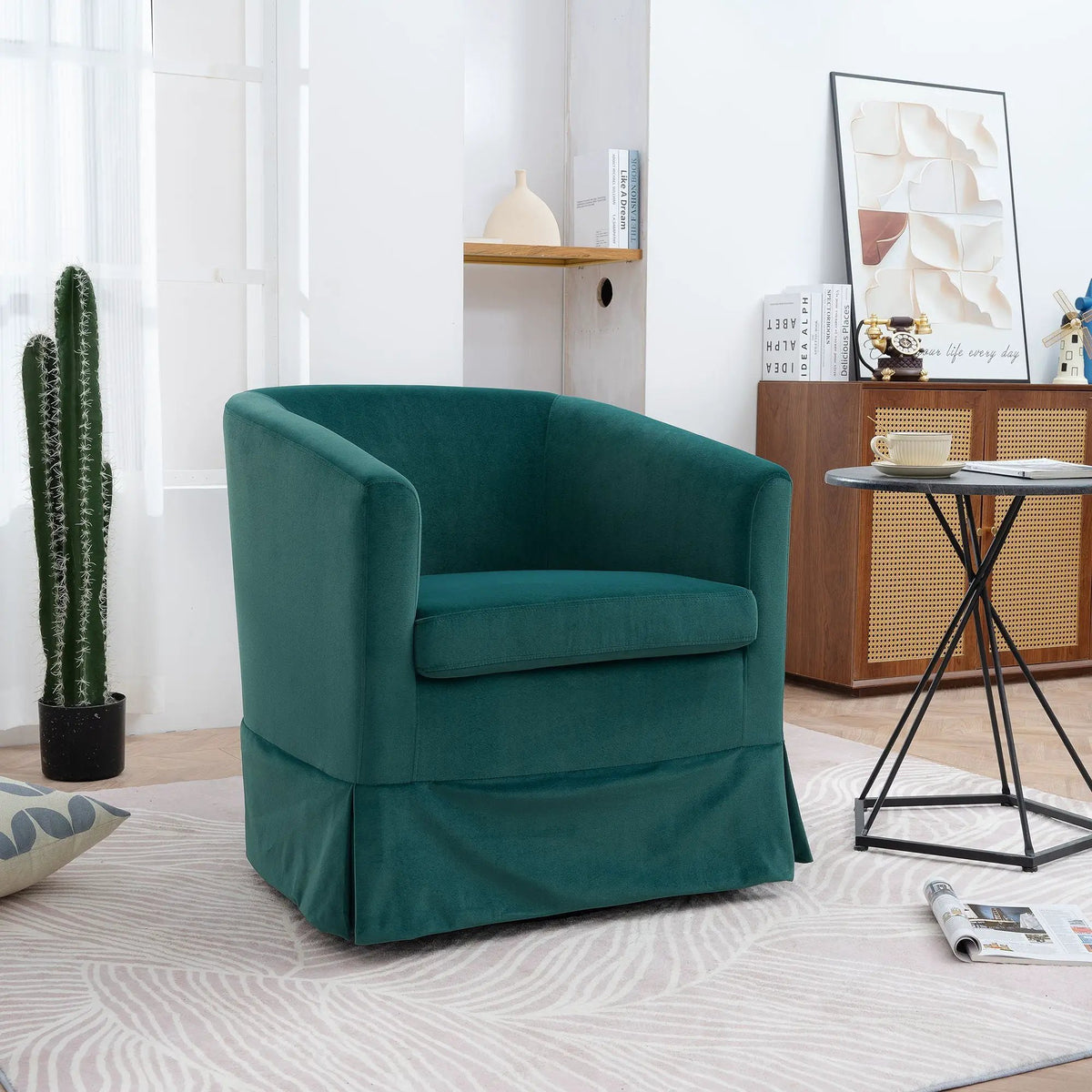 Swivel Chair | 360 Degree Rotation | Solid Wood Frame | Black