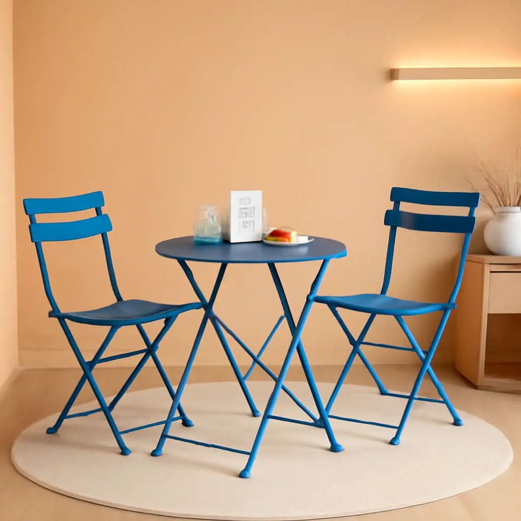 Peacock Blue 3 Piece Folding Bistro Set For Patio Garden from PriceLows™