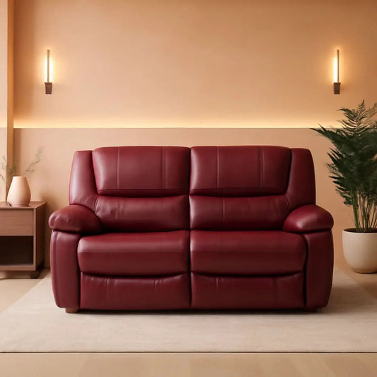 Red Faux Leather Reclining Loveseat With Manual Recline from PriceLows™