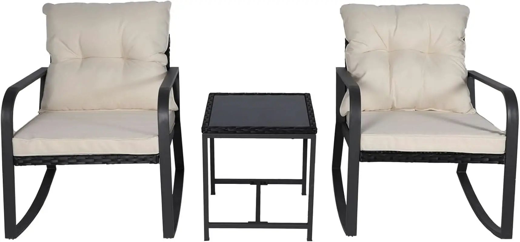 Three Piece Patio Bistro Set With Rocking Chairs And Cushions Beige Outdoor Garden Furniture from PriceLows™
