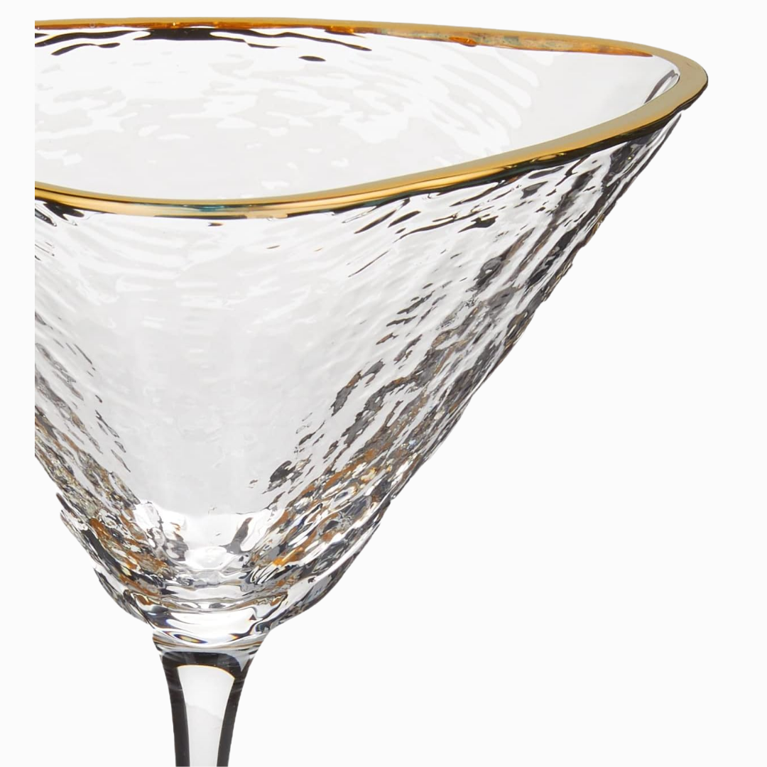 Hammered Martini Glasses | Gold Rim Detail | Triangular Shape | Standard Size