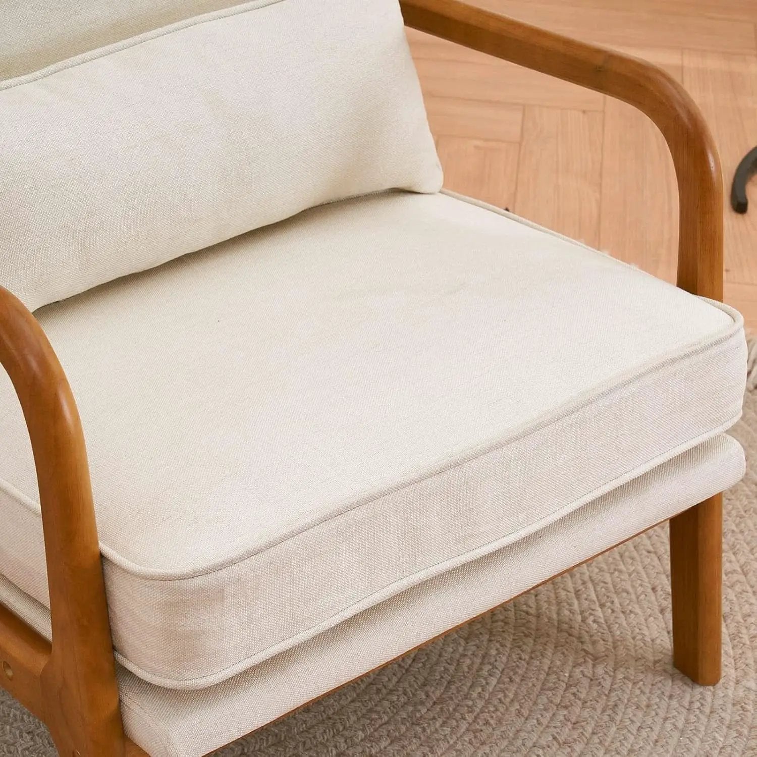Beige Upholstered Accent Chairs Set Of 2 Mid Century Modern from PriceLows™