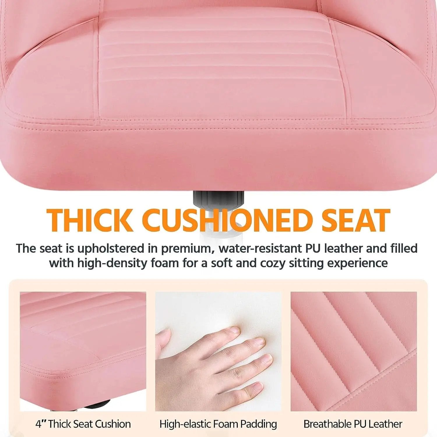 Pink PU Leather Armless Office Chair With Rolling Wheels from PriceLows™