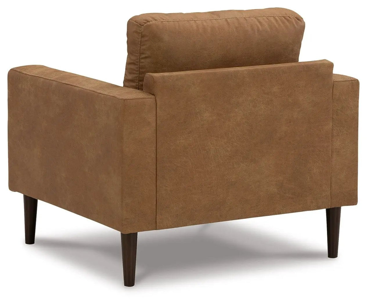 Living Room Set | Caramel Faux Leather | Retro Contemporary Style | Small Scale