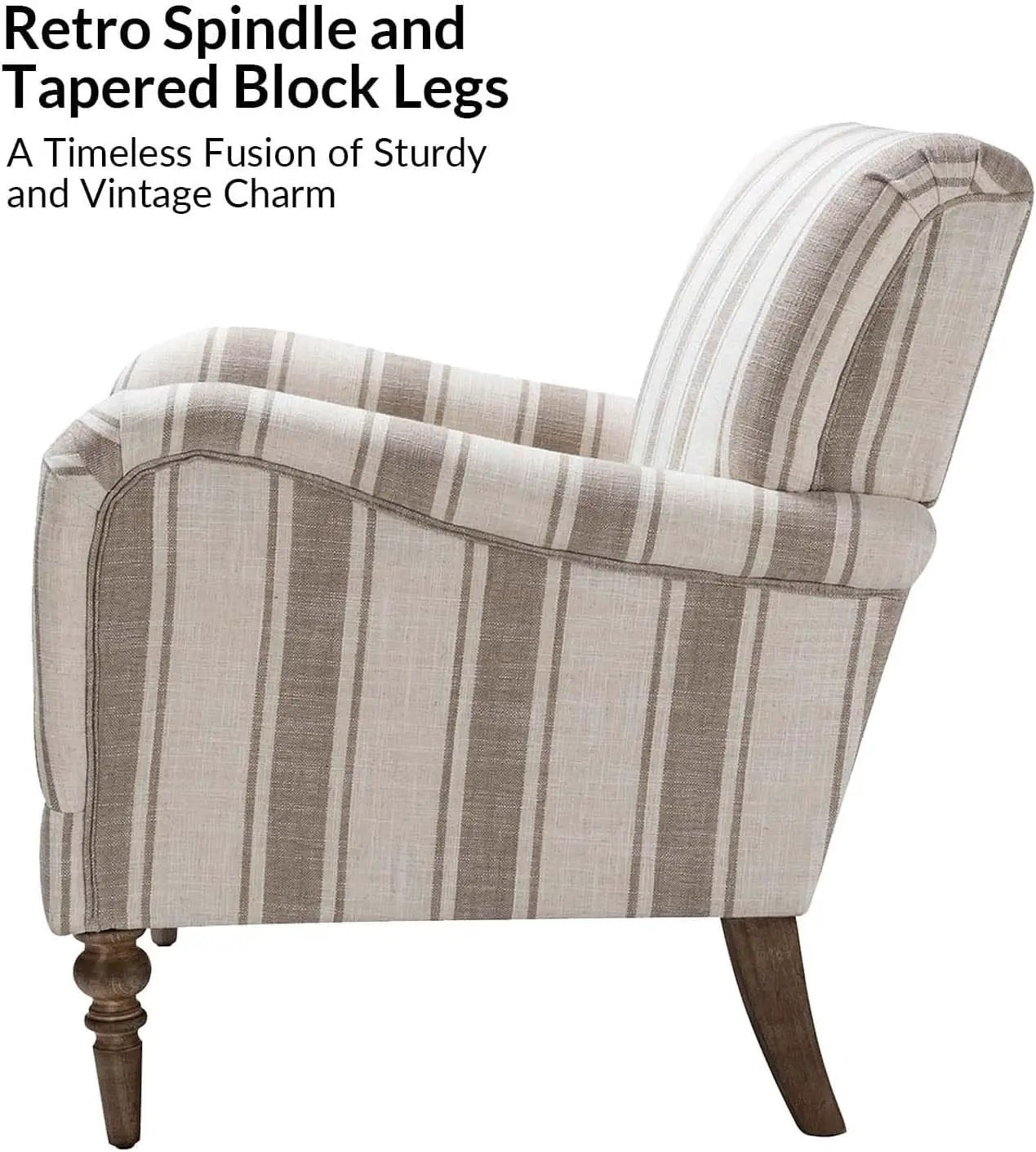 Tan Stripe Accent Chair With Wooden Legs For Living Room from PriceLows™