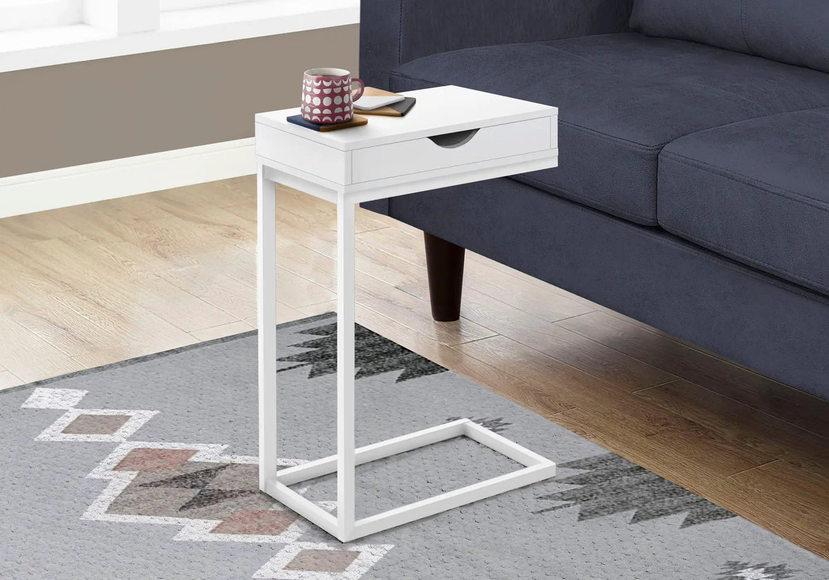 C-Shaped Accent Table | Sturdy Metal Base | Thick Panel Top | Contemporary Design
