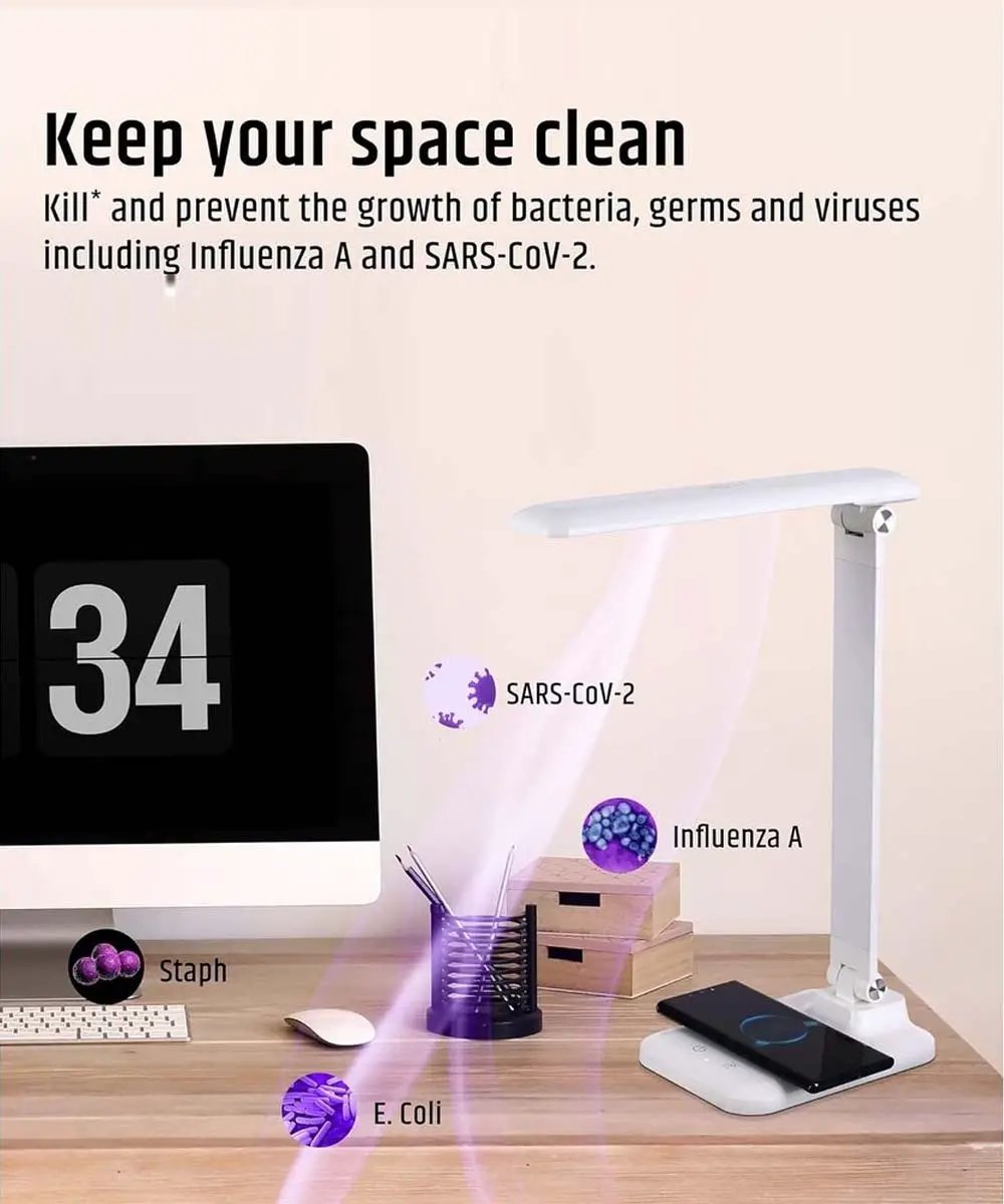 Brilli LED Desk Lamp | Antimicrobial | Wireless Charging | Matte White