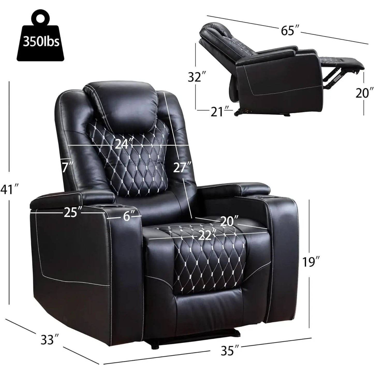 Black Power Recliner With USB Ports And Cup Holders from PriceLows™