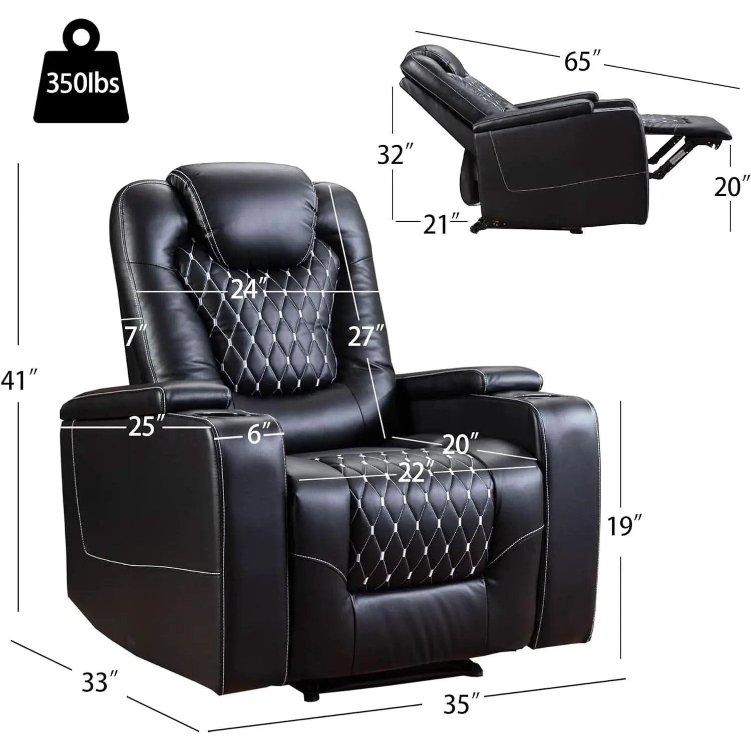 Black Power Recliner With USB Ports And Cup Holders from PriceLows™