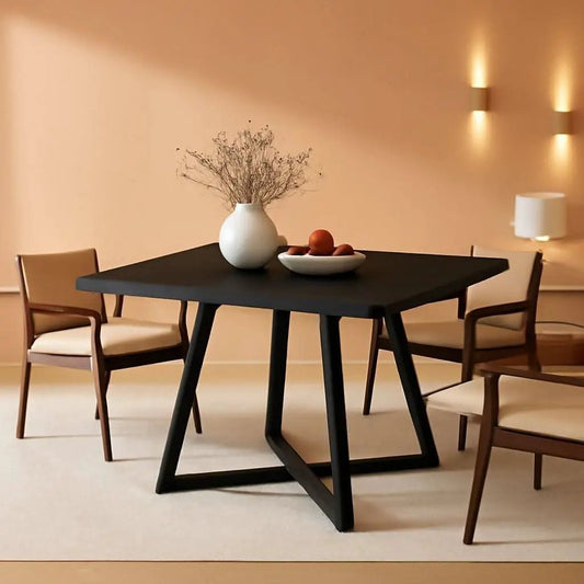Square 31.5 Inch Industrial Dining Table Black Wood Panels from PriceLows™