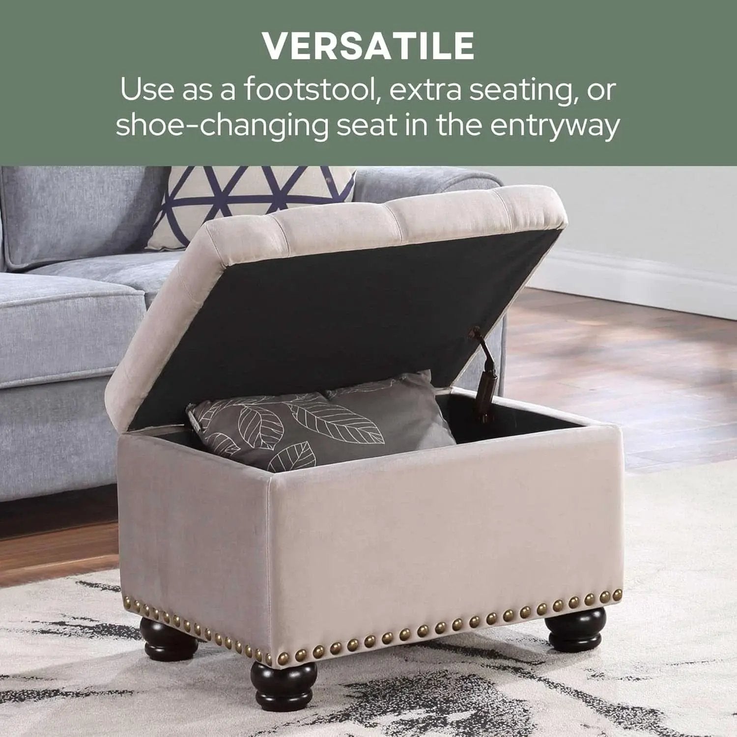 24 Inch Velvet Textured Light Taupe Storage Ottoman from PriceLows™