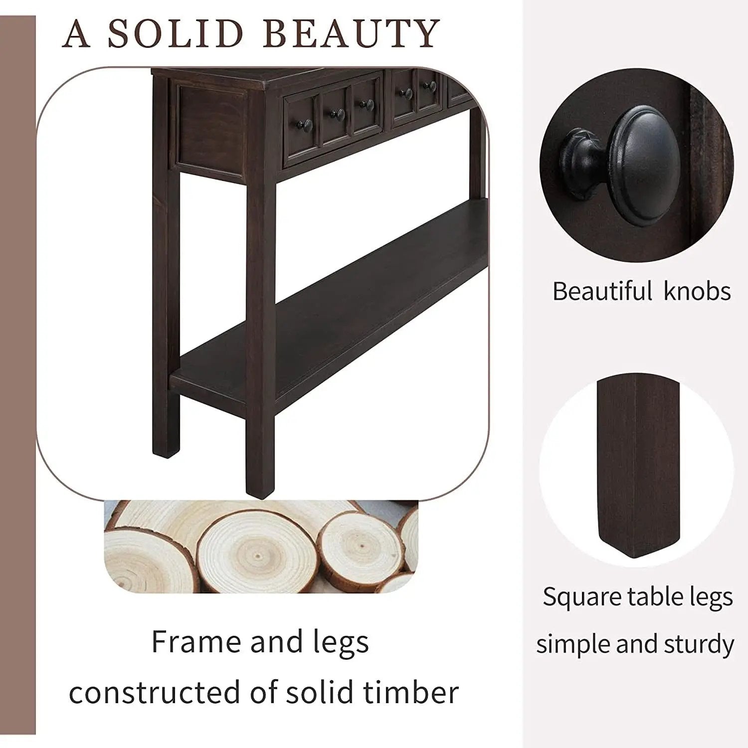 Rustic 60 Inch Console Table With Drawers And Shelf from PriceLows™