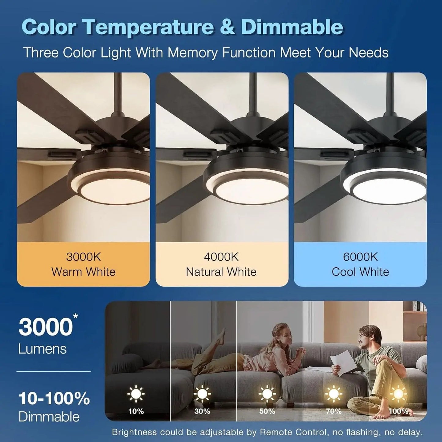 62-Inch Ceiling Fan With Lights And Remote Control Black from PriceLows™