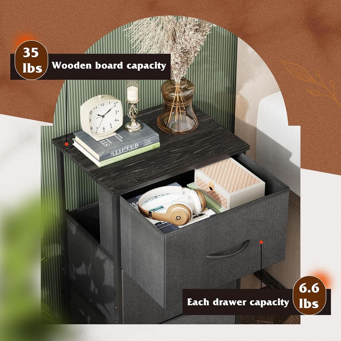 Charcoal Black 3 Drawer Dresser With Wood Top Steel Frame from PriceLows™