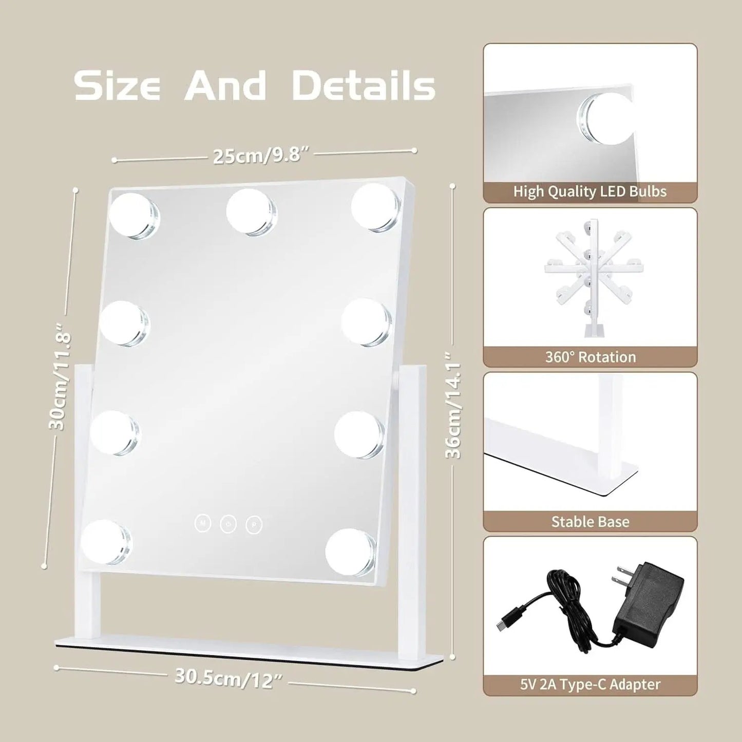 Lighted Makeup Vanity Mirror With 3 Color Modes And 10X Magnification White from PriceLows™