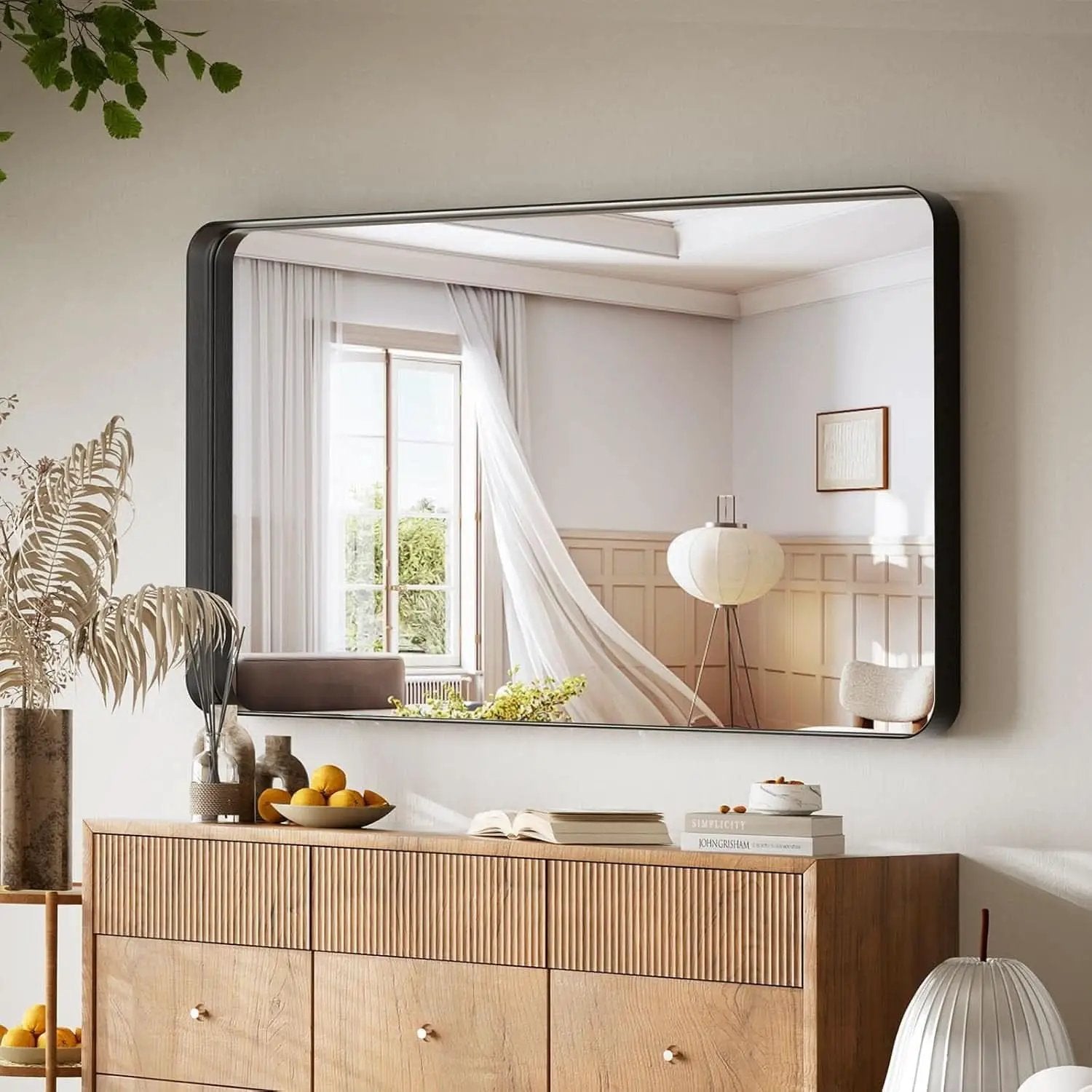 Bathroom Mirror 30x48 Inch Black Deep Frame Wall Mirror from PriceLows™