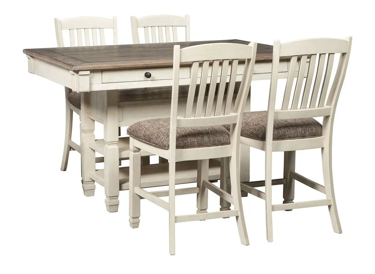 Bolanburg Counter Table Set | 5-Piece Rectangular | Two-Tone Oak And Acacia | Antique White