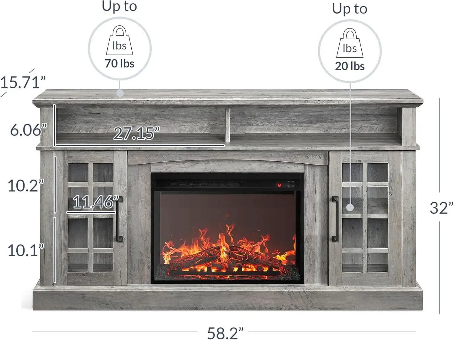 58 Inch Rustic TV Stand With Electric Fireplace And Storage from PriceLows™