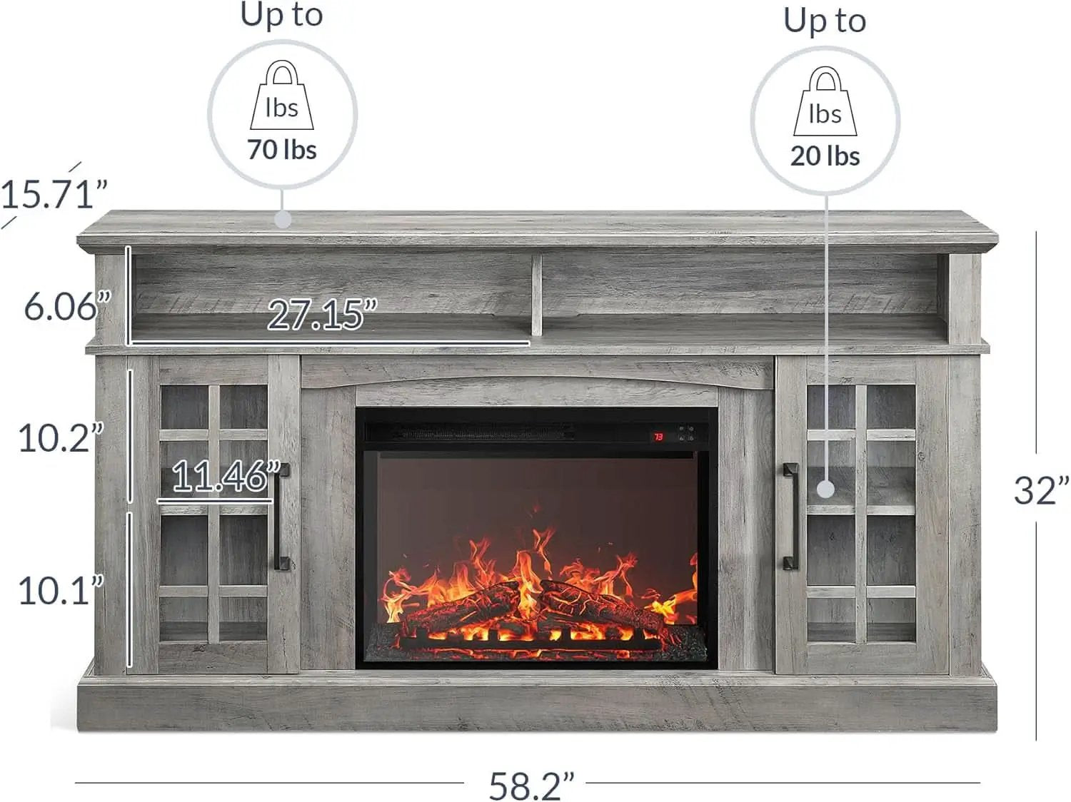 58 Inch Rustic TV Stand With Electric Fireplace And Storage from PriceLows™