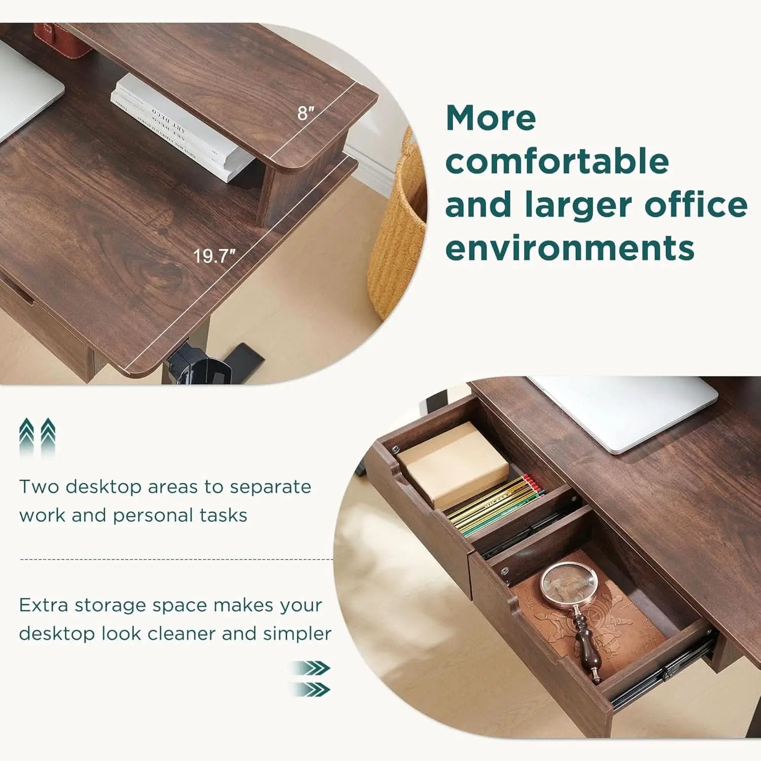 60 Inch Elevated Electric Standing Desk Dark Walnut from PriceLows™