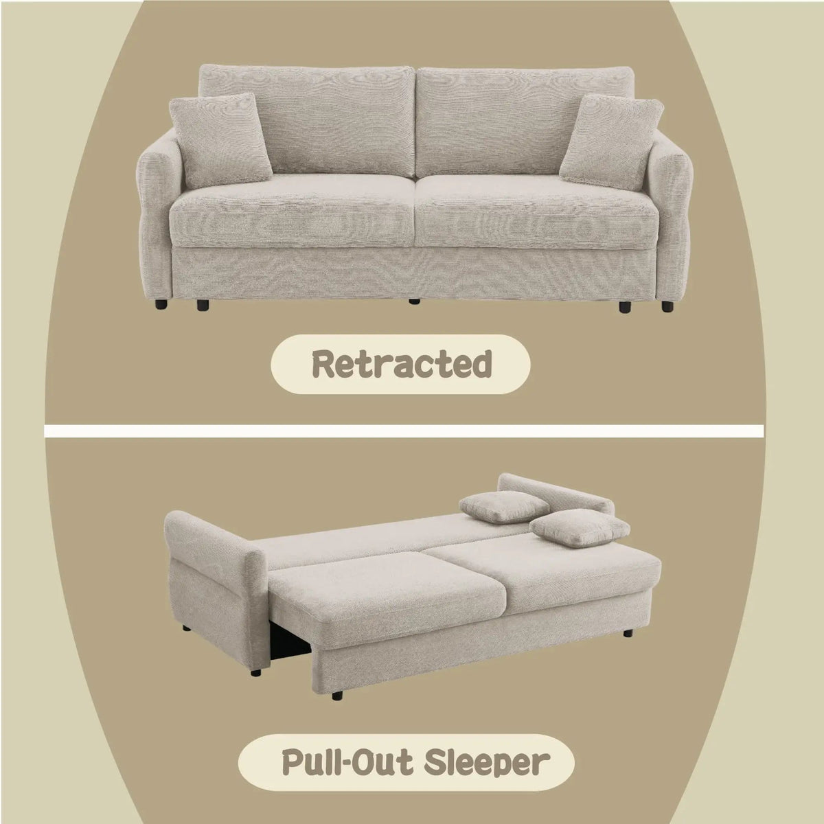 Haran Pull Out Sleeper Sofa With Storage | 2 Pieces | Fabric | Living Room